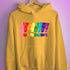 Distressed Gilbert Baker LGBTQ Pride Exclamation Points Hoodie - Mustard